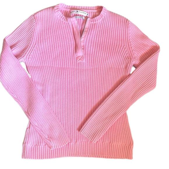 Y2k piink Tommy Hilfiger  ribbed1/4 zip sweater - Picture 1 of 3